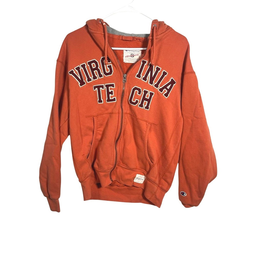 Champion Fieldhouse Vintage Virginia Tech Hokies Orange Zip Up Hoodie Size Small
